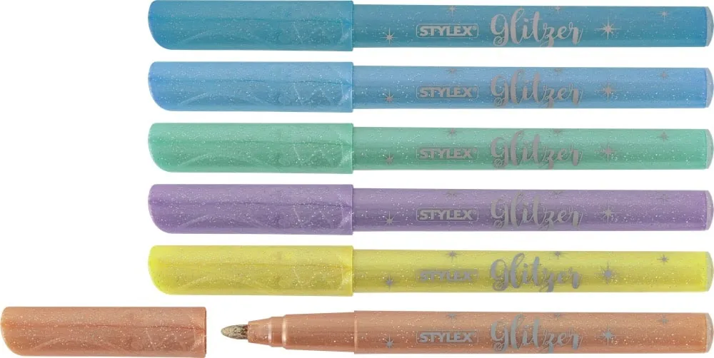 6 Glitzerfasermalstifte in pastell