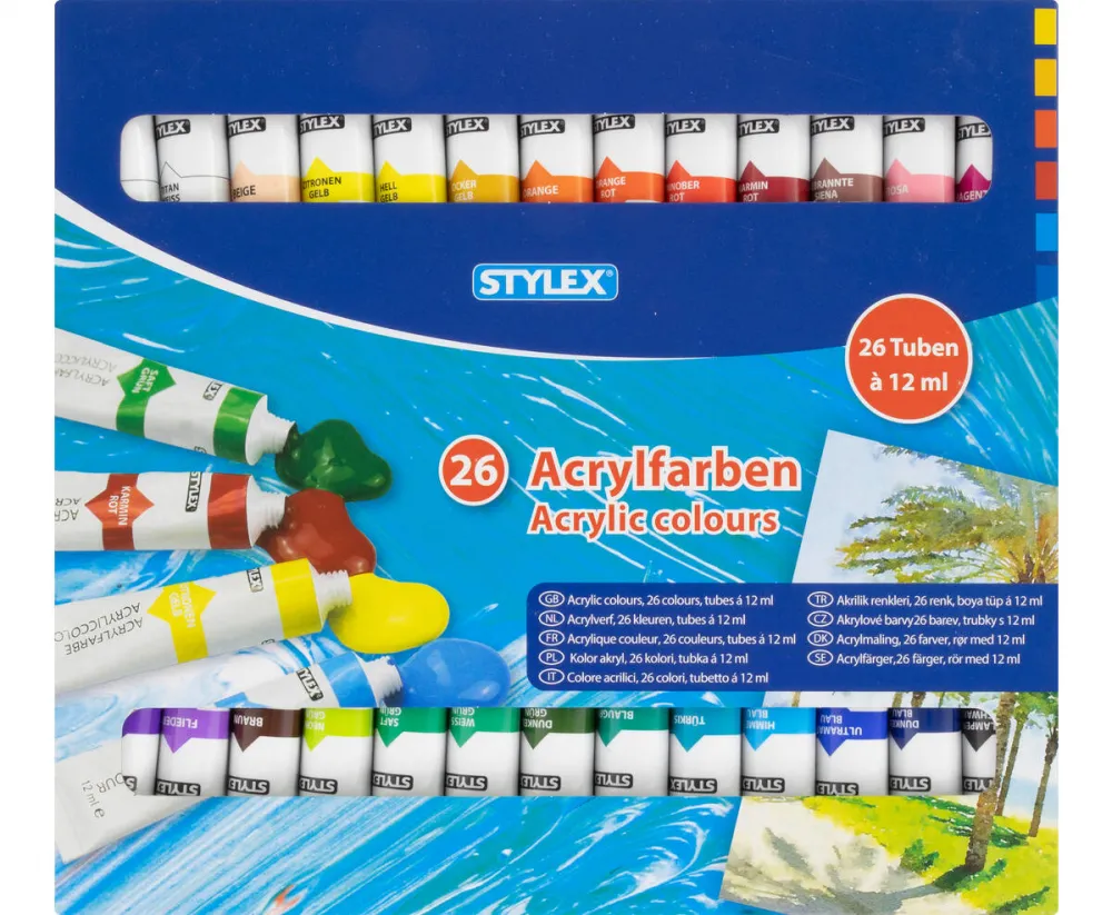 Acrylfarben, 26 Tuben à 12 ml