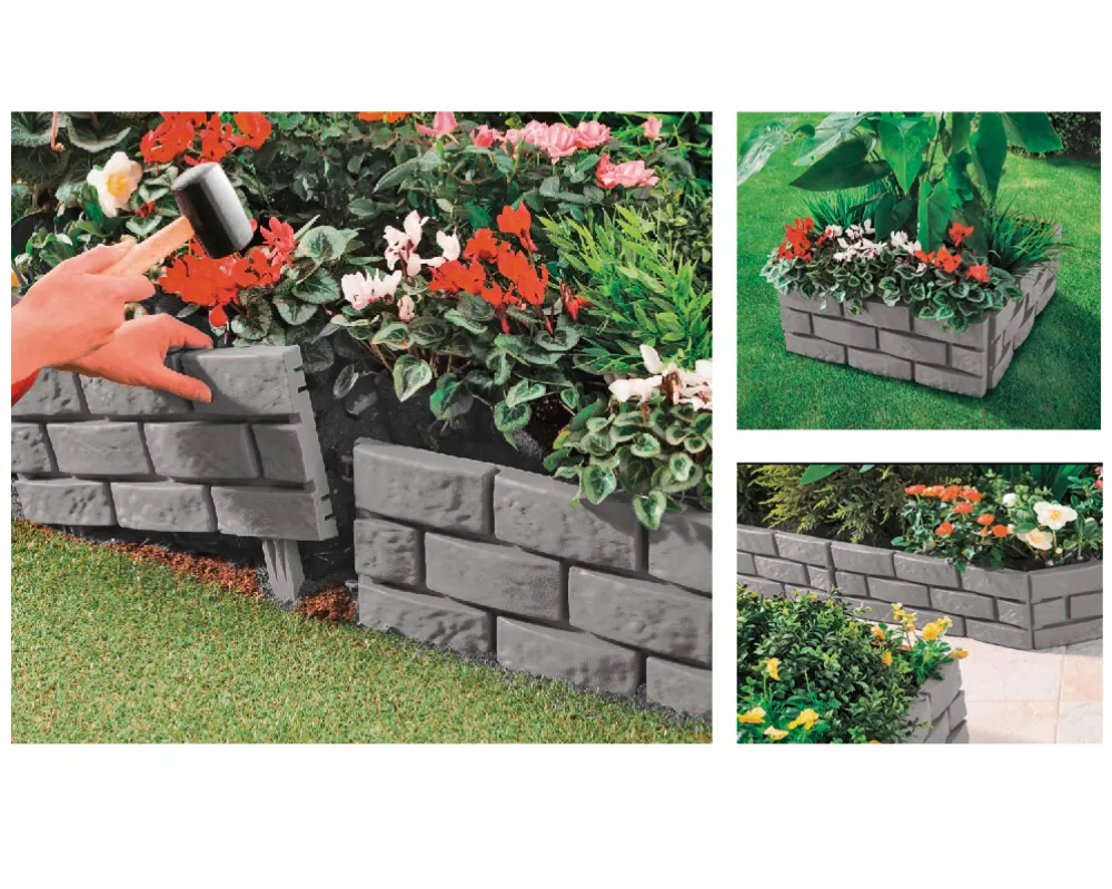 Beeteinfassung, Kunststoff grau, 4er Set 43x2,5x18cm