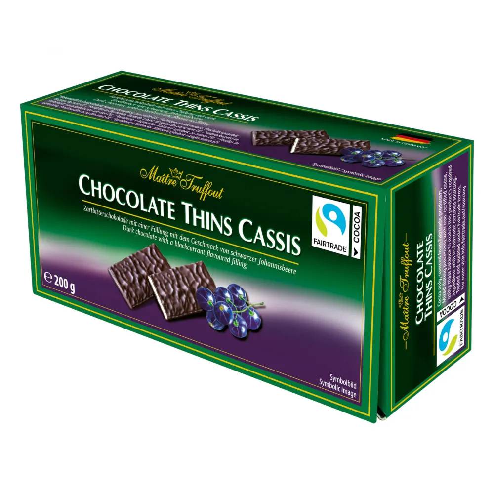 Chocolate Thins Cassis - Zartbitter Täfelchen schwarze Johannisbeere 200g
