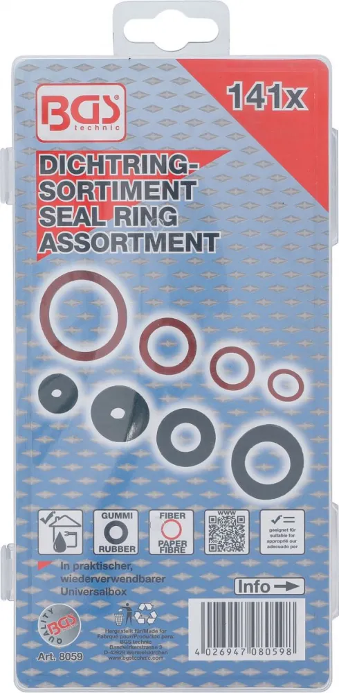 Dichtring-Sortiment: Gummi & Fiber, 141-tlg.