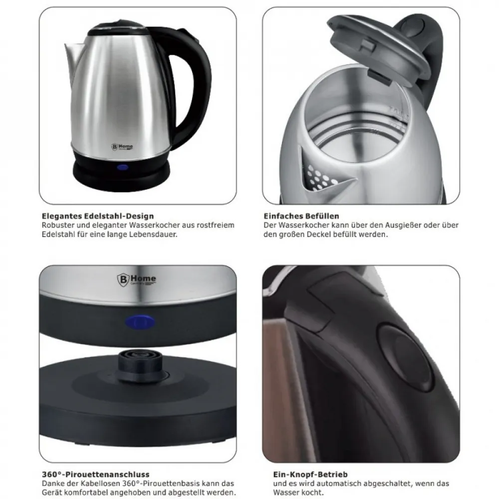 Edelstahl Wasserkocher 1.8 Liter - 1500 Watt