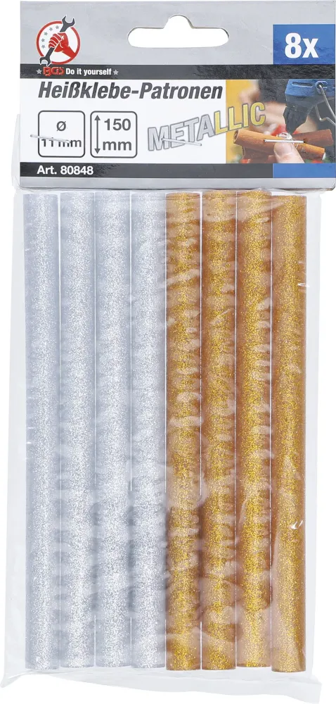 Heissklebe-Patronen Metallic gold/silber 11 mm, 8-tlg.