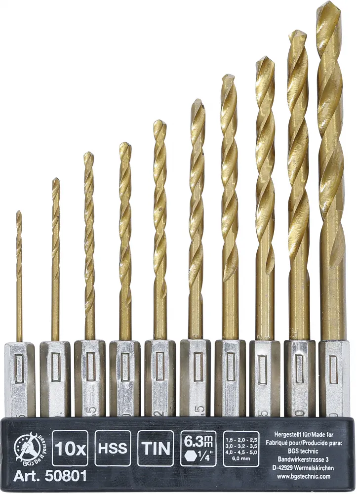 HSS-Bohrer-Satz, Titan beschichtet, 10-tlg.