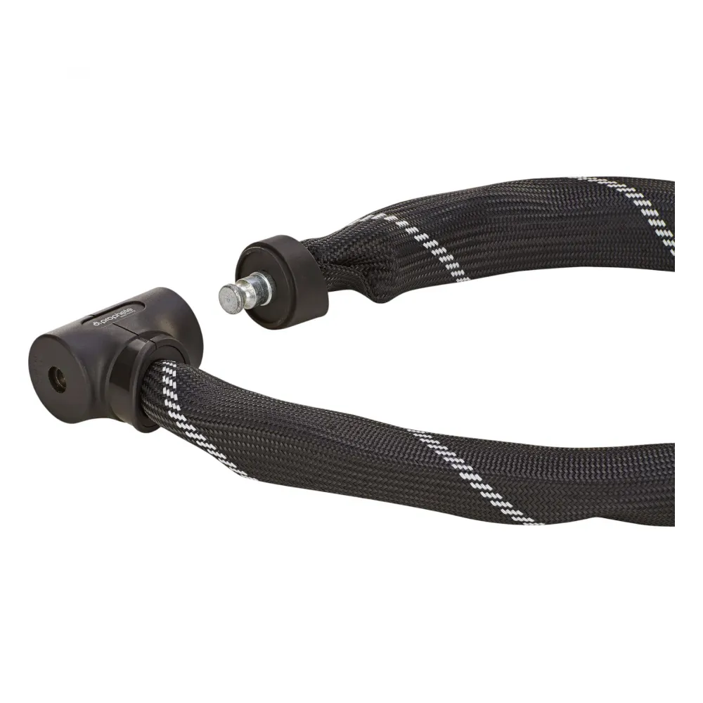 Kettenschloss ART** zertifiziert inkl. 2 Laser-Cut Schlüssel (1x mit LED) Textilummntelung Schlüsselwegfallsperre Staubschutzkappe L: 110 cm