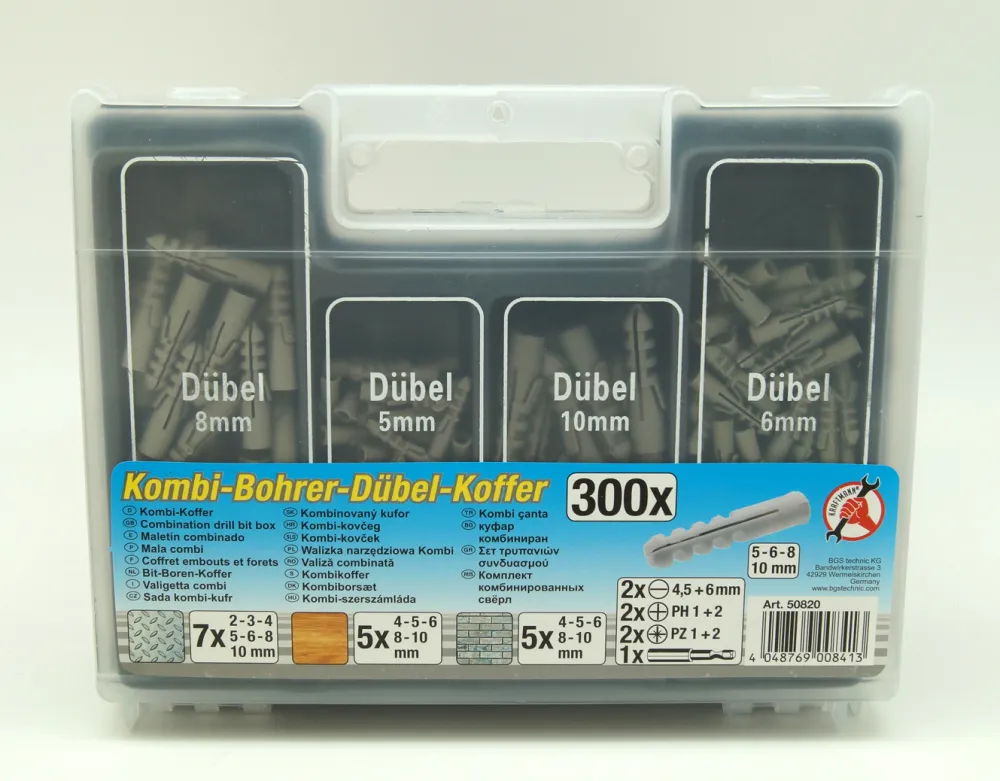 Kombi-Bohrer-Dübel-Koffer, 300-tlg.