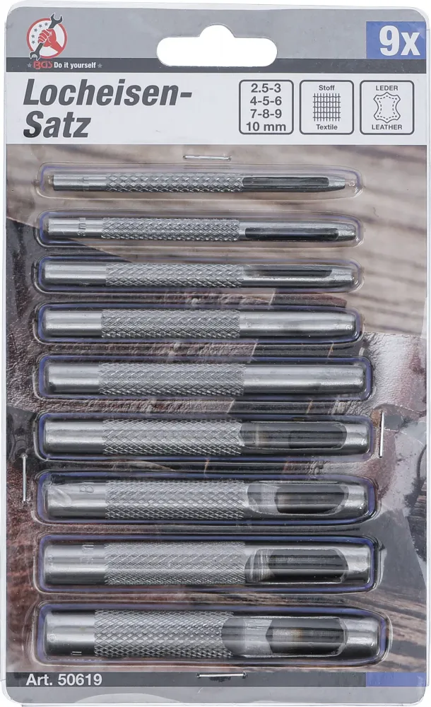 Locheisenset, 2,5 - 10mm, 9-tlg.