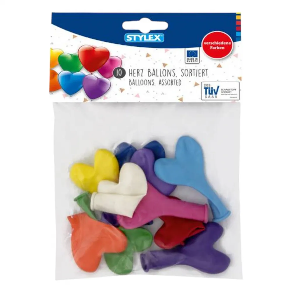 Luftballons bunte Herzen 10er Beutel