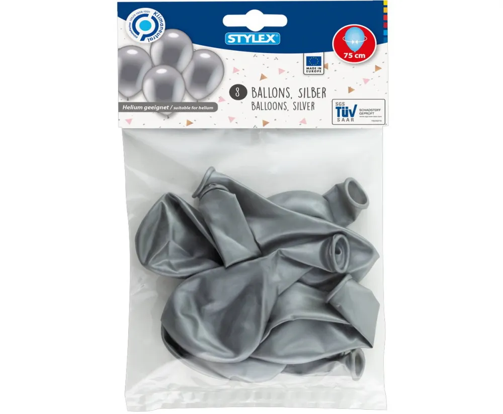 Luftballons silber 8 Stück