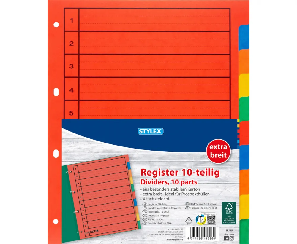 Register 10-teilig aus Karton extra breit