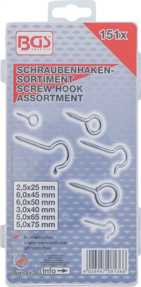 Schraubhaken-Sortiment, 151-tlg.