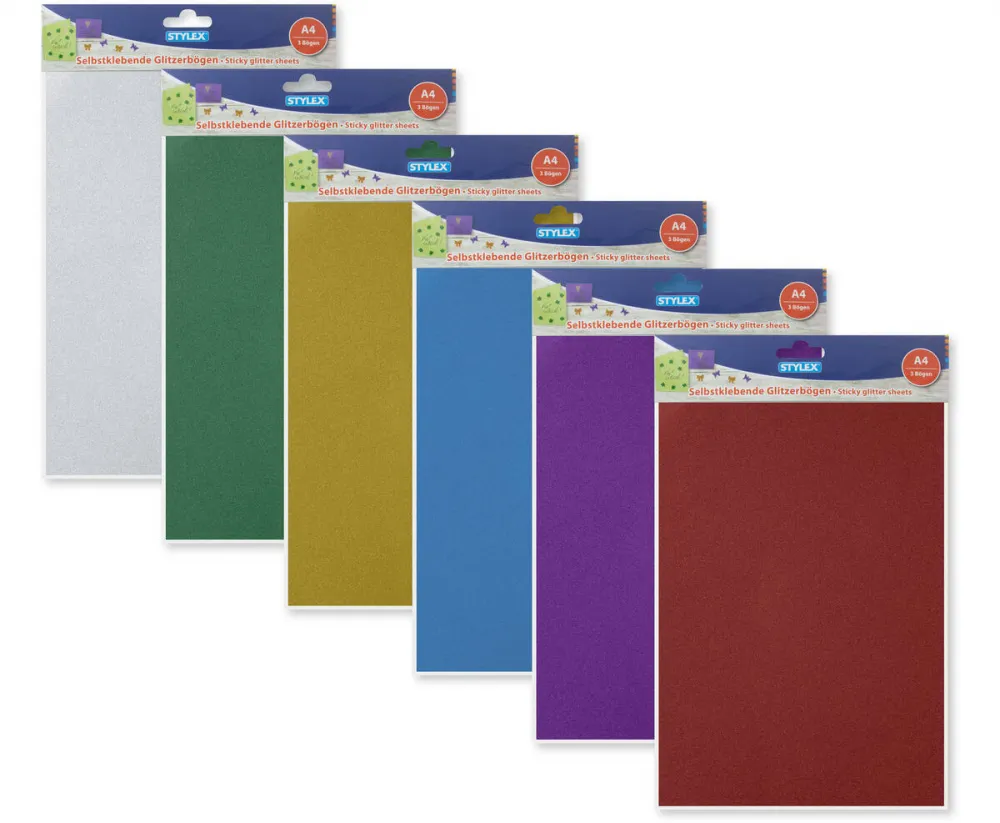 Selbstklebende Glitzerbögen 3tlg A4