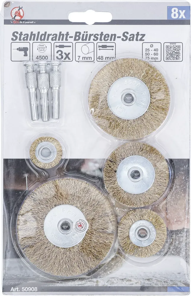 Stahldraht-Bürsten-Satz Ø25-75mm 8tlg