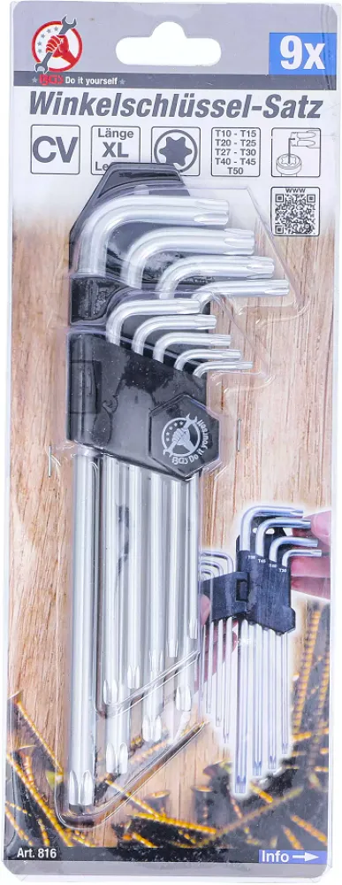 Winkelschlüssel-Satz lang T-Profil T10-T50 9-tlg