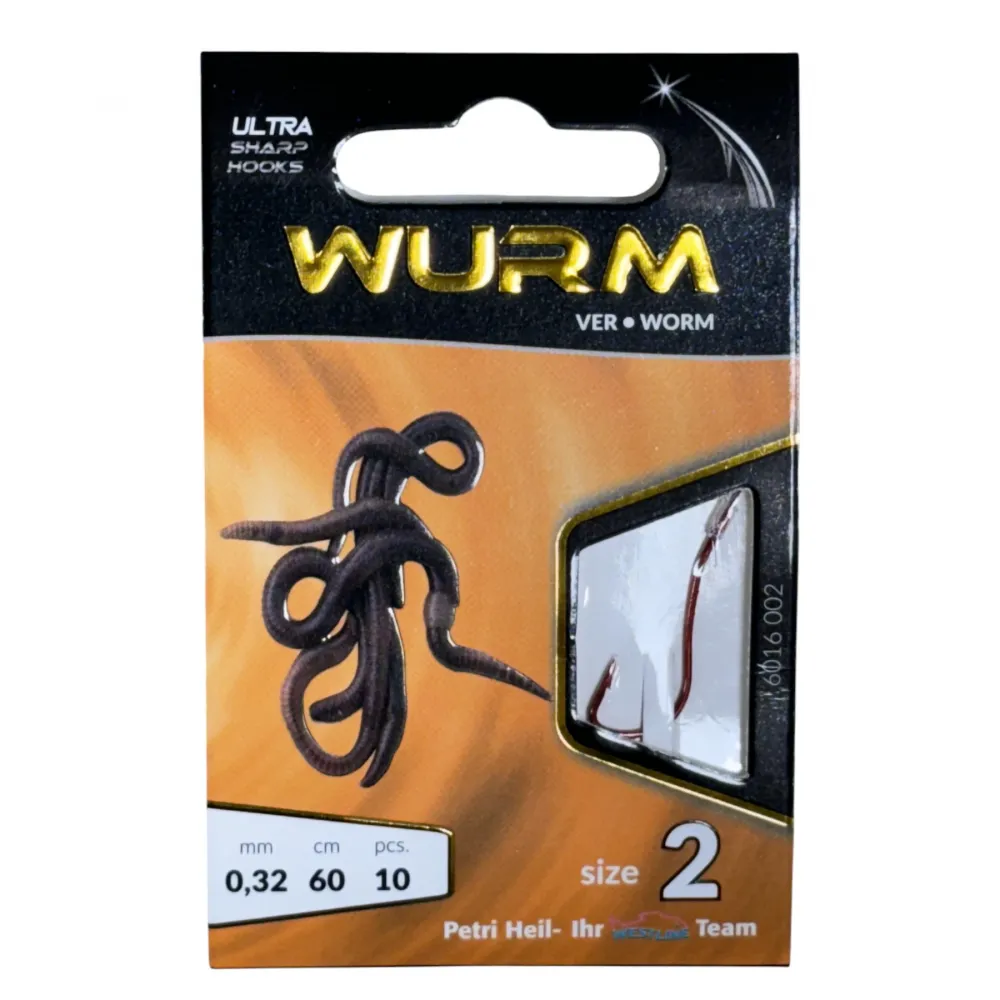 Wurmhaken geb. Rot 10 Stück