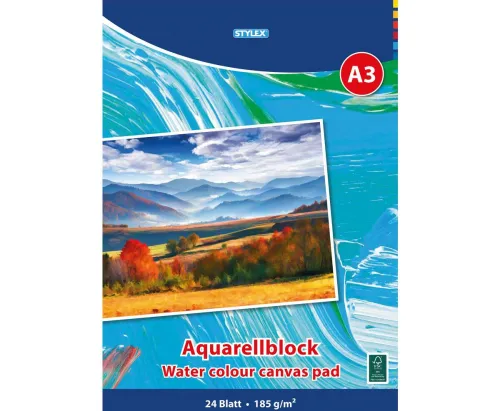 Aquarellblock, DIN A3, 185 g/m², 24 Blatt