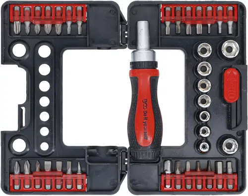 Bit-/Steckschlüssel-Einsatz-Satz mit Ratschen-Drehgriff für Bits, umschaltbar 38-tlg.