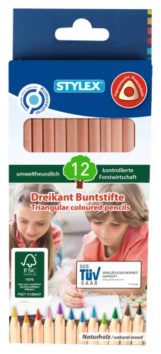 Buntstifte Dreikant FSC Naturholz 12 Stück