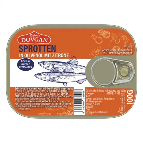 DOVGAN Sprotten in Olivenöl mit Zitrone 100g