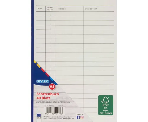 Fahrtenbuch DIN A5 40 Blatt FSC