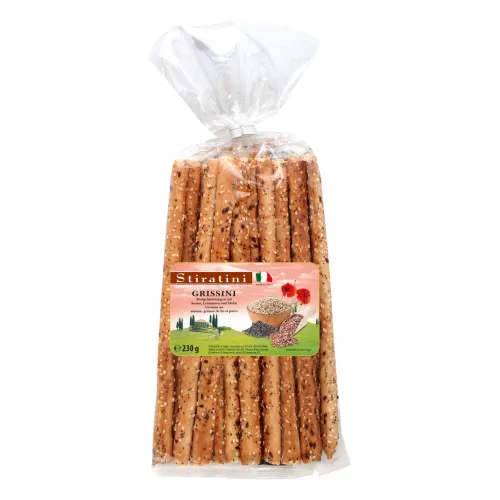 Grissini Brotgebäckstangen mit Leinsamen, Sesam und Mohn 230g