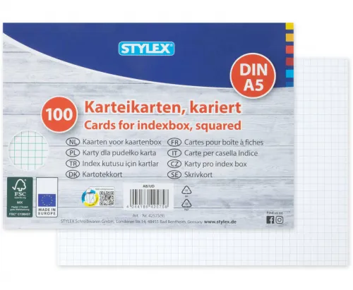Karteikarten DIN A5 kariert 100 Stück FSC