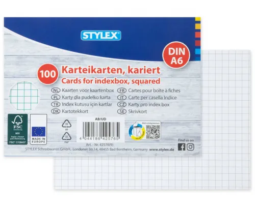Karteikarten DIN A6 kariert 100 Stück FSC