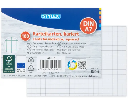 Karteikarten DIN A7 kariert 100 Stück FSC