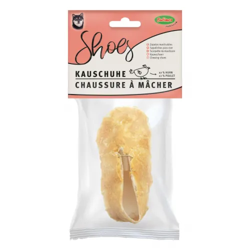 Kauschuhe klein mit Hühnchenfilet ummantelt