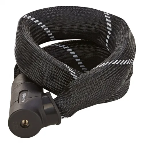 Kettenschloss ART** zertifiziert inkl. 2 Laser-Cut Schlüssel (1x mit LED) Textilummntelung Schlüsselwegfallsperre Staubschutzkappe L: 110 cm