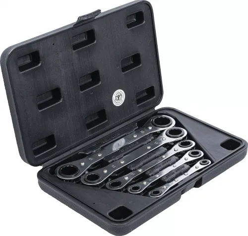 Knarren-Ringschlüssel-Satz, 6x8 - 19x21 mm, gekröpft, 5-tlg.