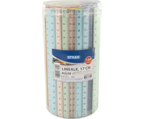 Lineal 17 cm farbig sortiert in Runddose