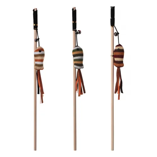 Spielangel mit Holzstab mit Fisch Strickstoff 40cm