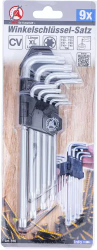Winkelschlüssel-Satz lang T-Profil T10-T50 9-tlg